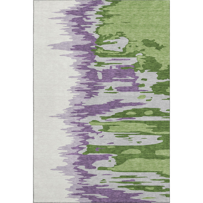 10' X 14' Abstract Washable Area Rug With UV Protection (682355) - Green / Purple / Ivory
