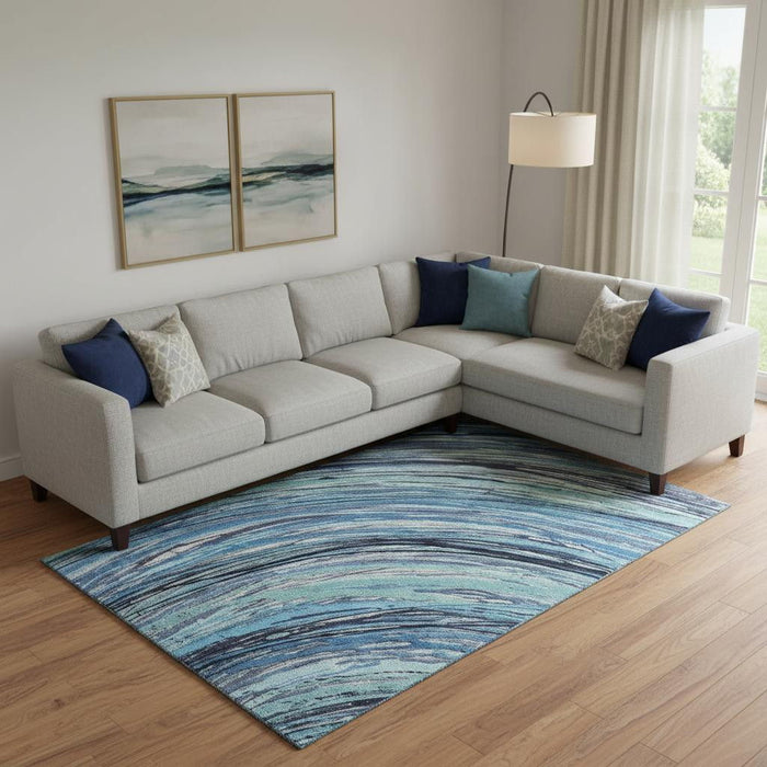 10' X 14' Abstract Washable Area Rug With UV Protection (717614) - Blue / Ivory