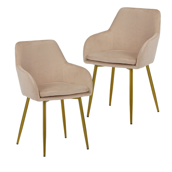 Pair of beige Giga dining chairs with wooden legs, modern design, ideal for dining room seating, set of two.