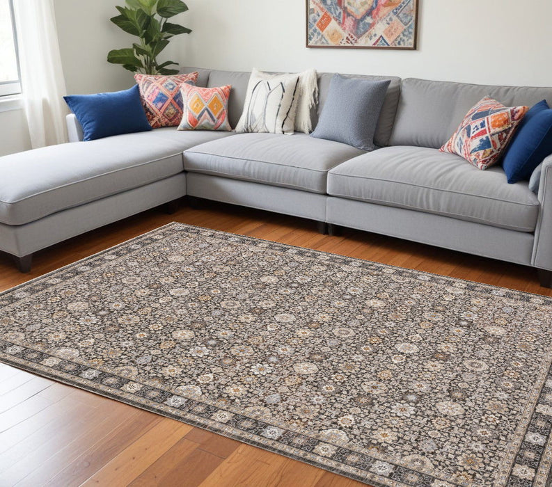 8' x 11' Oriental Power Loom Stain Resistant Area Rug With Fringe - Gray And Ivory