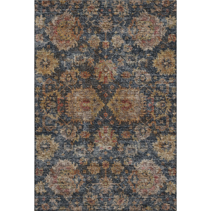 10' X 14' Damask Washable Area Rug With UV Protection (684160) - Navy Blue / Copper