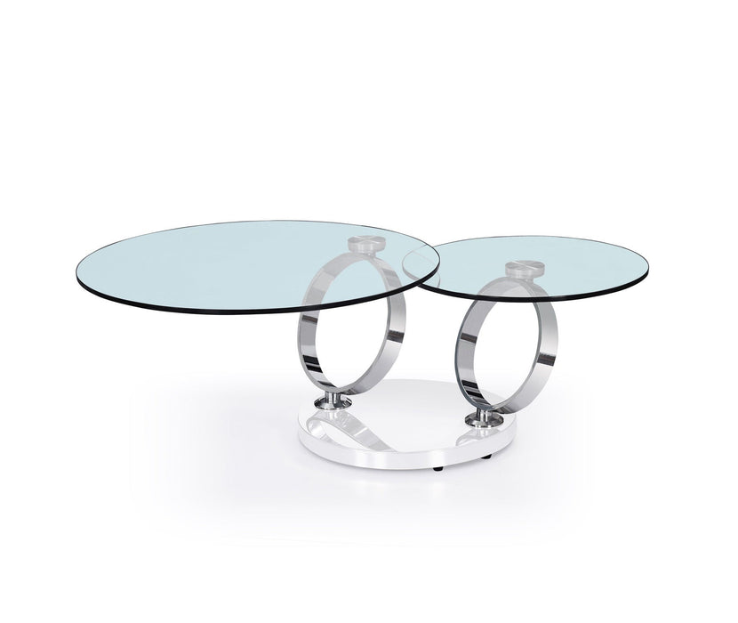 32" Glass And Metal Round Abstract Coffee Table - Clear