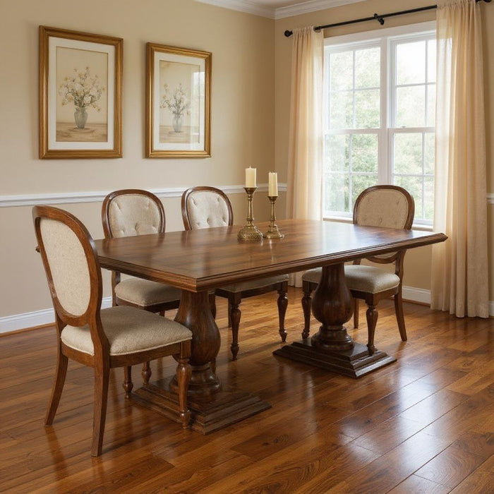 75" Wood Double Pedestal Base Dining Table - Dark Brown