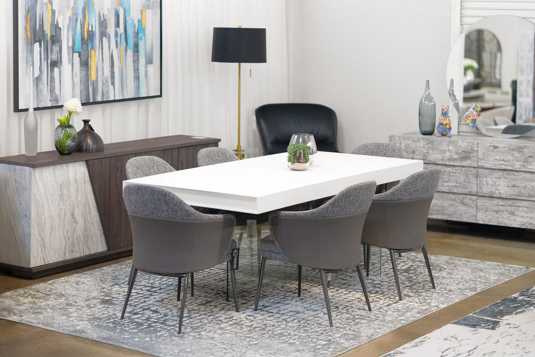 Wood Glass Trestle Base Dining Table - White / Clear
