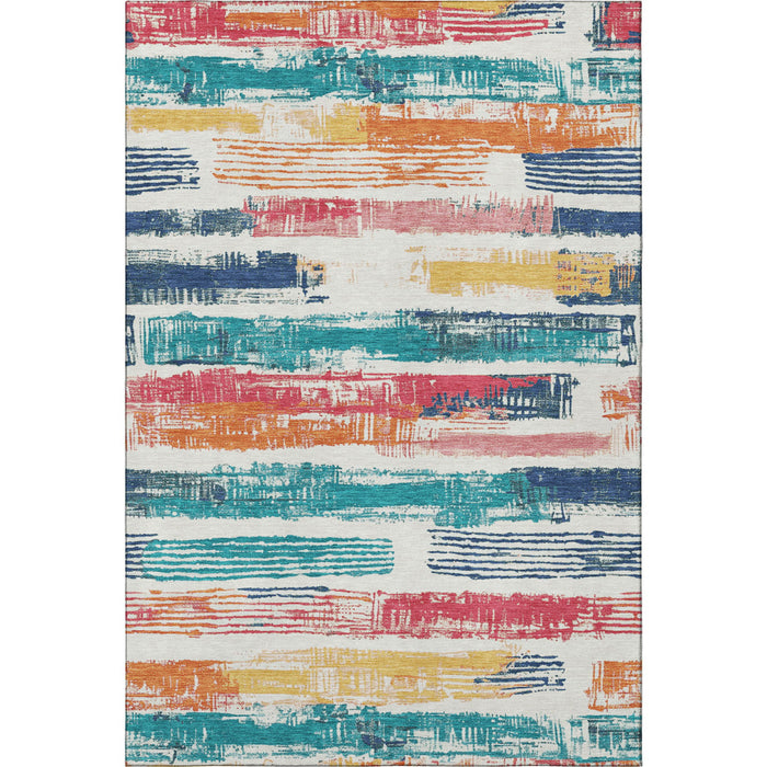 10' X 14' Striped Washable Area Rug With UV Protection (696494) - Ivory / Teal / Orange