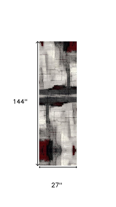 12' Abstract Runner Rug (635238) - Gray / Red