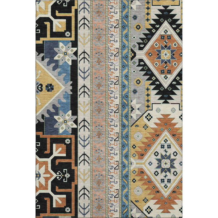 10' X 14' Southwestern Washable Area Rug With UV Protection (679618) - Black / Copper / Gold