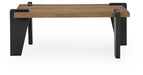 Signature Design by Ashley Weathermore rectangular cocktail table with a sleek wooden surface and sturdy metal legs.
