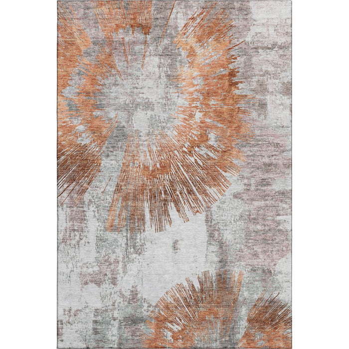 8' X 10' Abstract Washable Area Rug With UV Protection - Terra Cotta And Gray