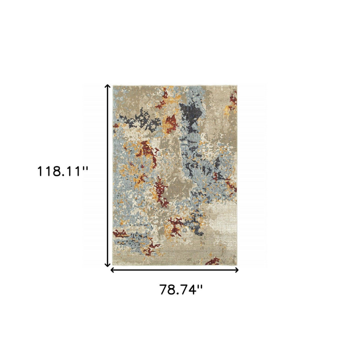 6.6' x 9.8' Abstract Power Loom Area Rug - Blue And Beige