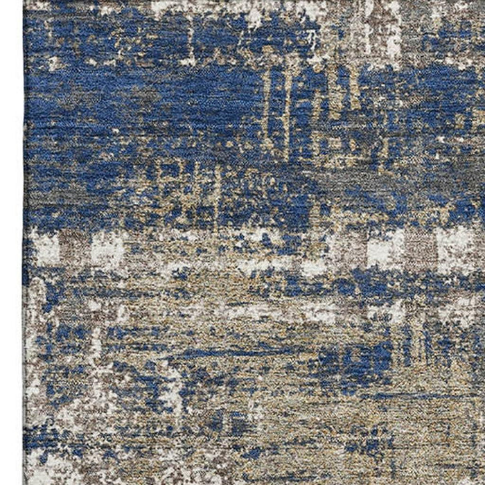 10' X 14' Geometric Washable Area Rug With UV Protection (709720) - Navy Blue / Taupe / Beige