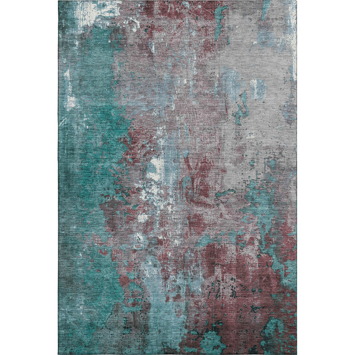 10' X 14' Abstract Washable Area Rug With UV Protection (706379) - Turquoise / Merlot