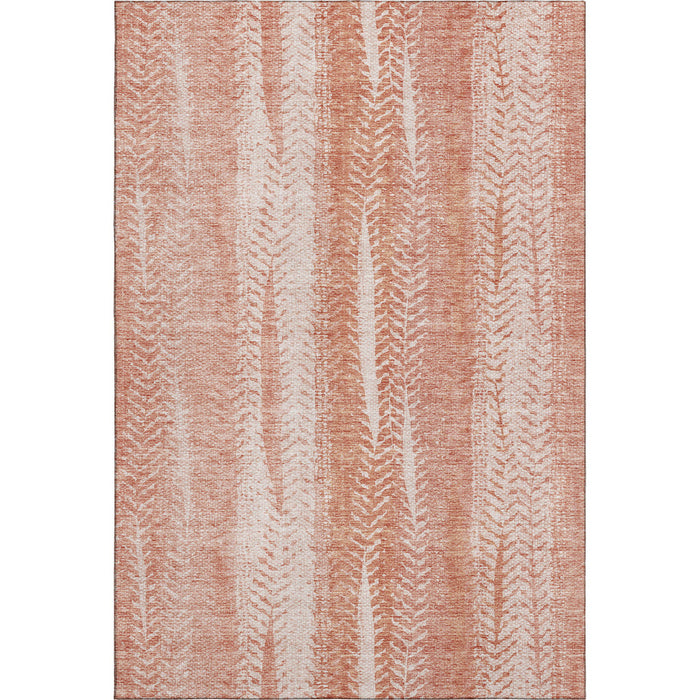 8' X 10' Striped Washable Area Rug With UV Protection (656523) - Coral / Ivory