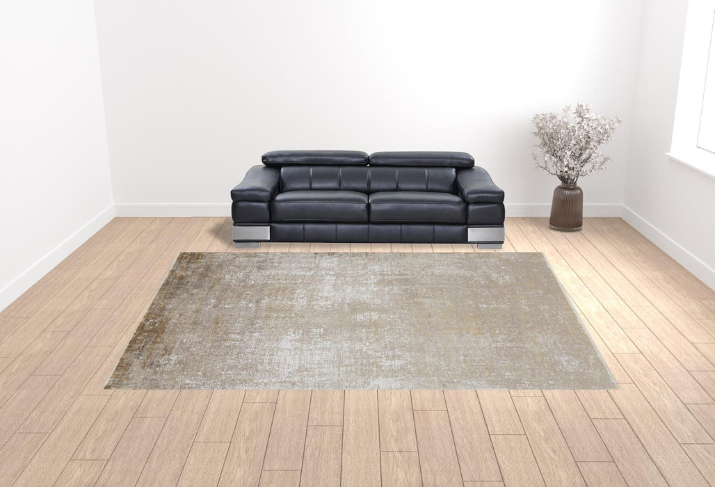 12' x 15' Abstract Area Rug With Fringe - Taupe Ivory And Gold
