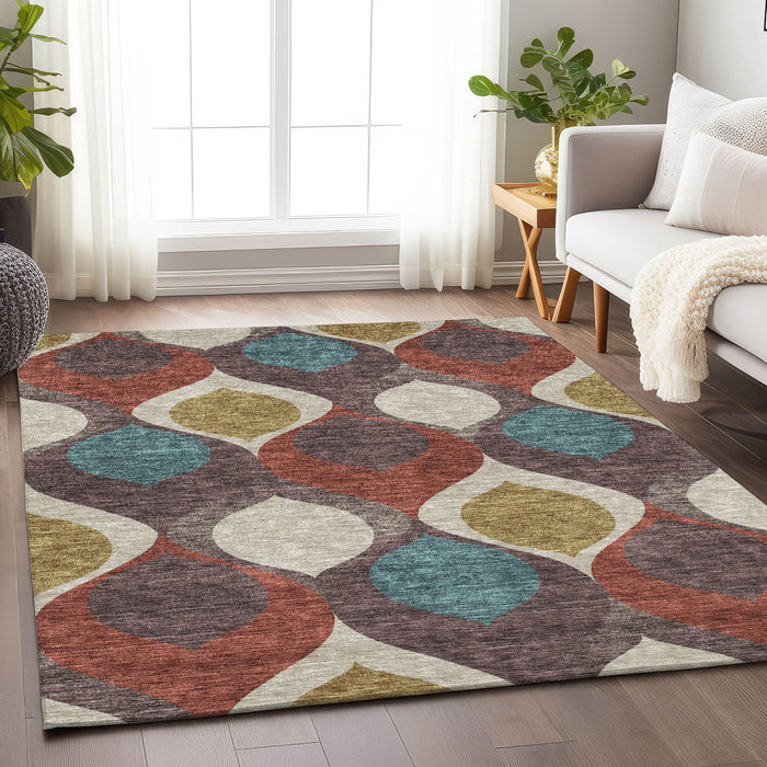 9' X 12' Ogee Washable Area Rug With UV Protection - Brown