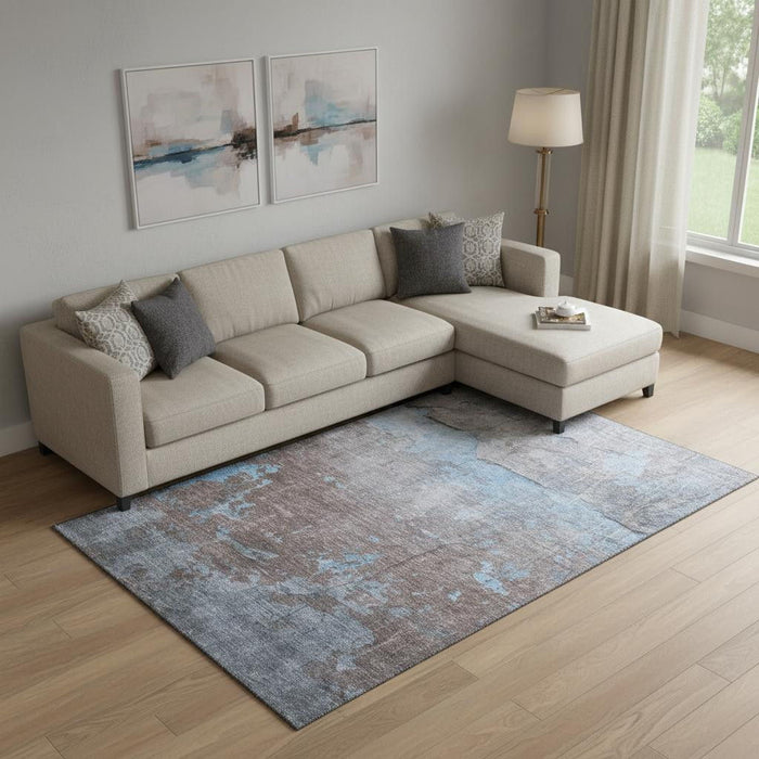 10' X 14' Abstract Washable Area Rug With UV Protection (701165) - Sky Blue / Gray / Silver