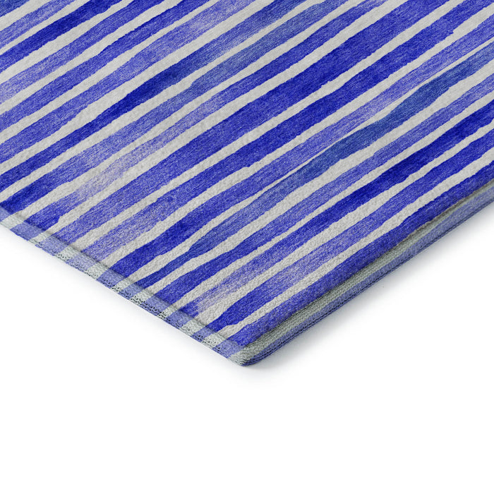 8' Geometric Washable Round Rug With UV Protection (645879) - Blue / Ivory
