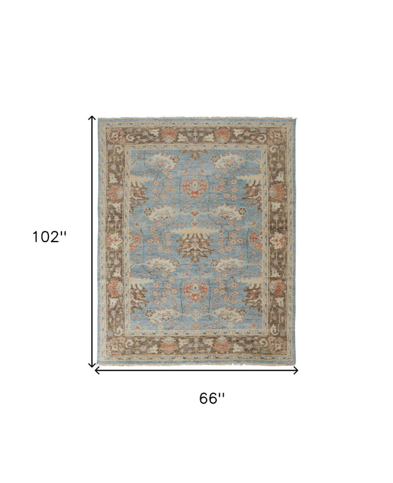 6' x 9' Wool Oriental Hand Knotted Area Rug - Brown And Blue