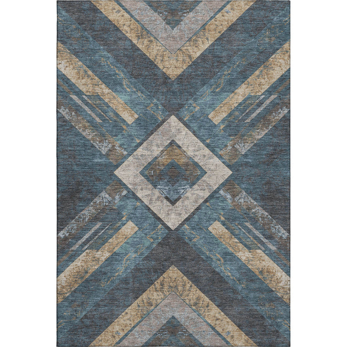 10' X 14' Geometric Washable Area Rug With UV Protection (709294) - Navy Blue / Brown / Beige