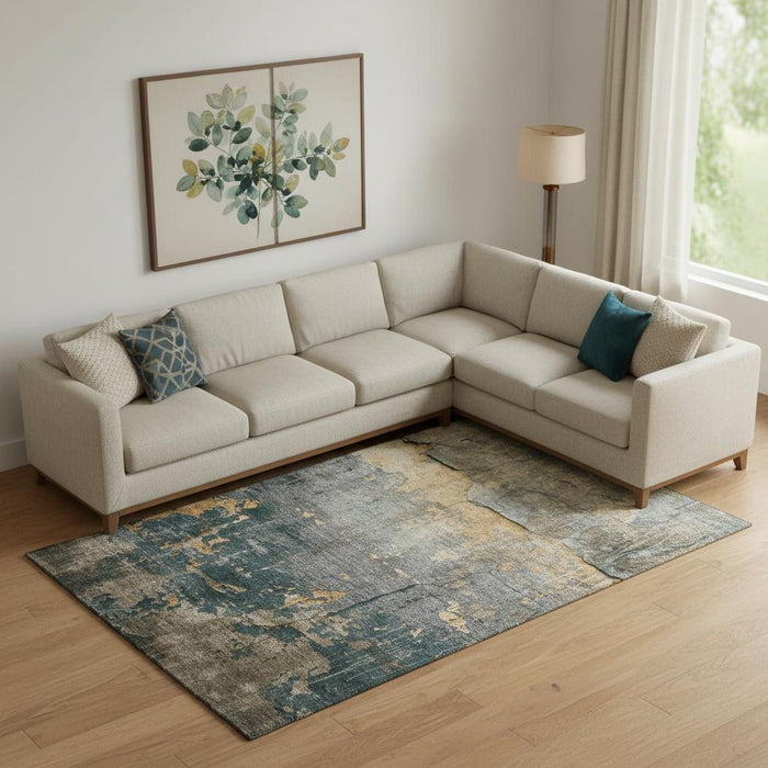 10' X 14' Abstract Washable Area Rug With UV Protection (701153) - Gray / Silver / Gold