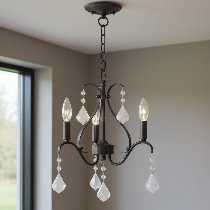 Three-Light Dimmable Chandelier With Shades - Bronze