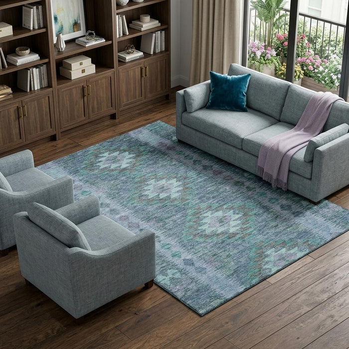 10' X 14' Geometric Washable Area Rug With UV Protection (691830) - Blue / Pale Aqua