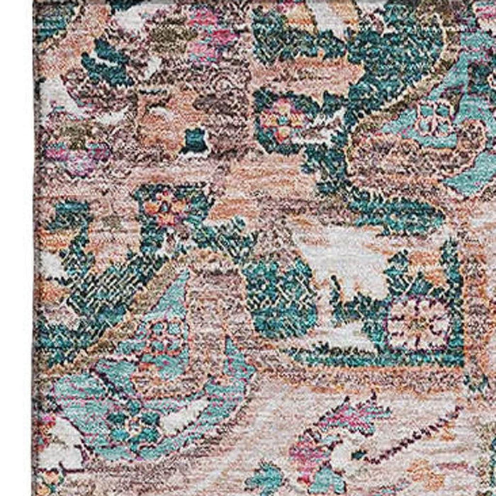 8' X 10' Floral Medallion Washable Area Rug With UV Protection - Emerald