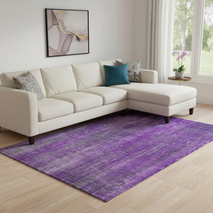 9' X 12' Striped Washable Area Rug With UV Protection (648759) - Purple / Ivory