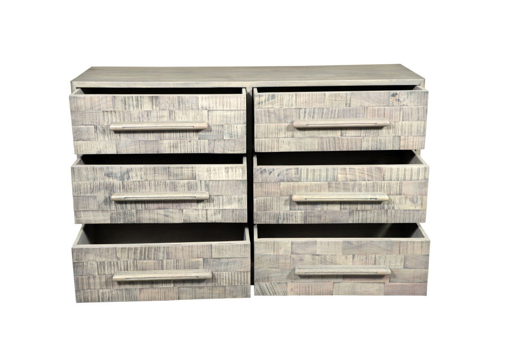 57" Solid Wood Six Drawer Dresser - White