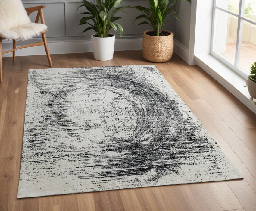 3.5' x 5.5' Abstract Hand Woven Area Rug - Black And Gray