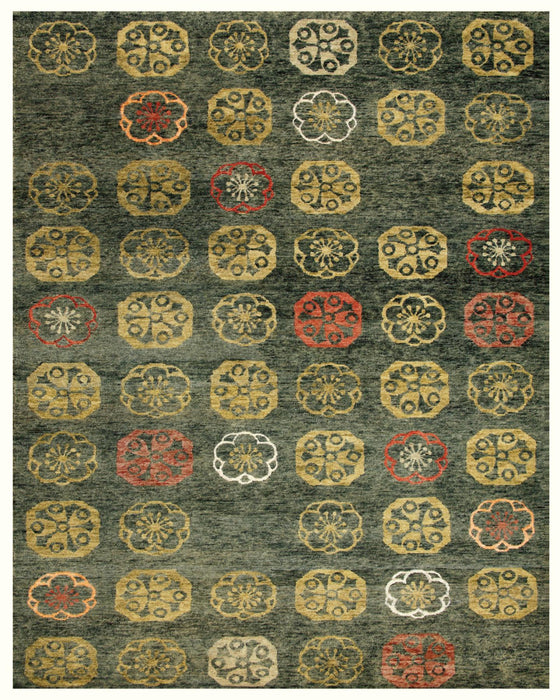 8' X 10' Floral Hand Knotted Area Rug (744286) - Yellow / Green / Orange
