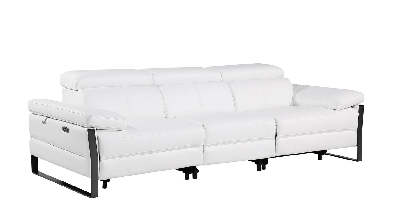 Top Grain Leather Reclining Metal USB Sofa (720336) - White