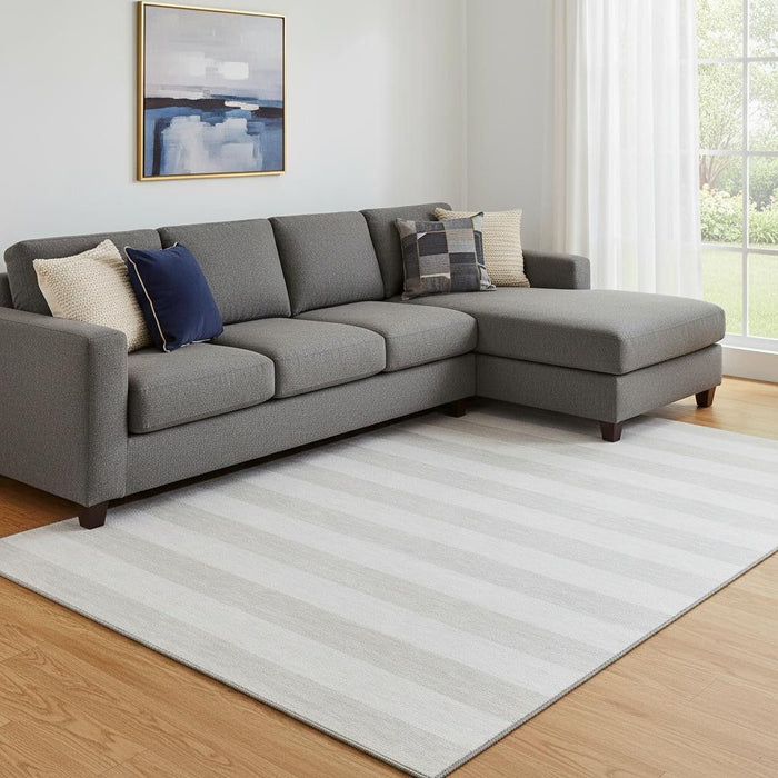 10' X 14' Striped Washable Area Rug With UV Protection (647602) - Ivory / Gray
