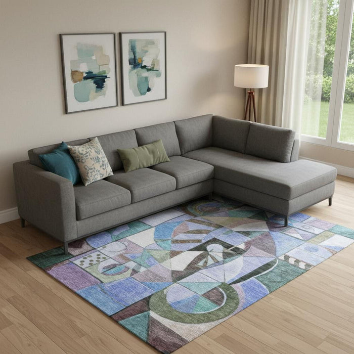 10' X 14' Abstract Washable Area Rug With UV Protection (700409) - Green / Blue / Ivory