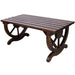 Rustic wooden garden bench with wagon wheel leg design by Giga, perfect for patio or outdoor seating in brown finish.