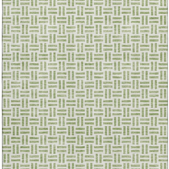 10' X 14' Geometric Washable Area Rug With UV Protection (677213) - Artichoke Green / Ivory