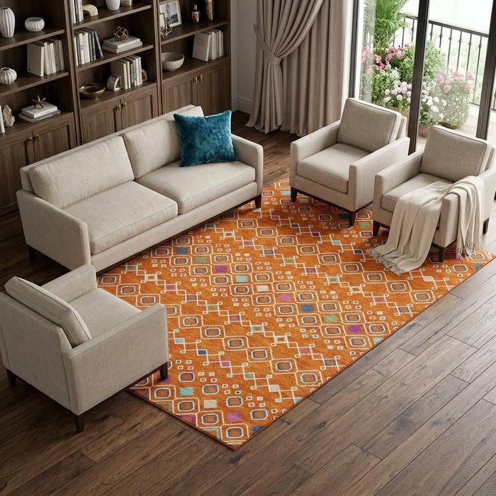 10' X 14' Southwestern Washable Area Rug With UV Protection (674736) - Orange / Purple / Blue