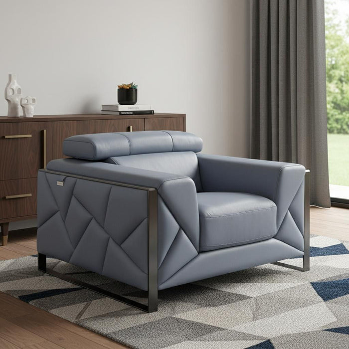 Mod Leather And Chrome Deco Accent Chair - Slate Blue