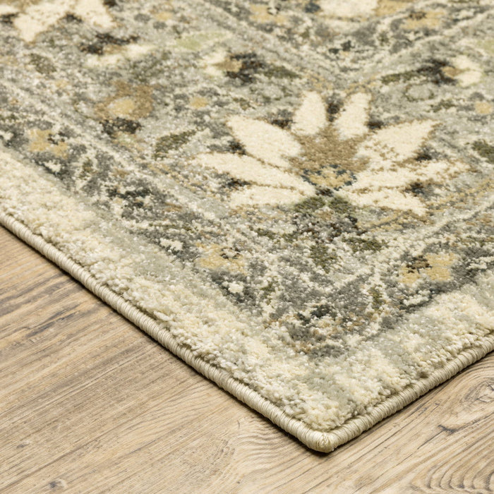 10' x 13' Oriental Power Loom Stain Resistant Area Rug - Beige Gray Brown And Charcoal