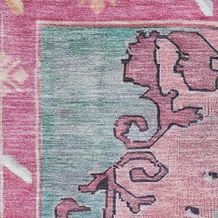 10' X 14' Oriental Washable Area Rug With UV Protection (699460) - Gold / Pink / Teal