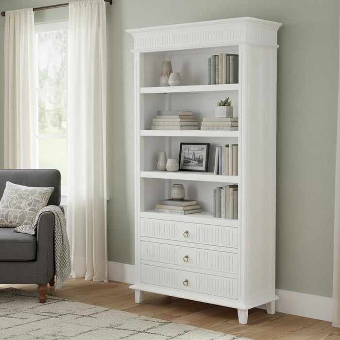 Four Tier Bookcase With Three Drawers - Antiqued White