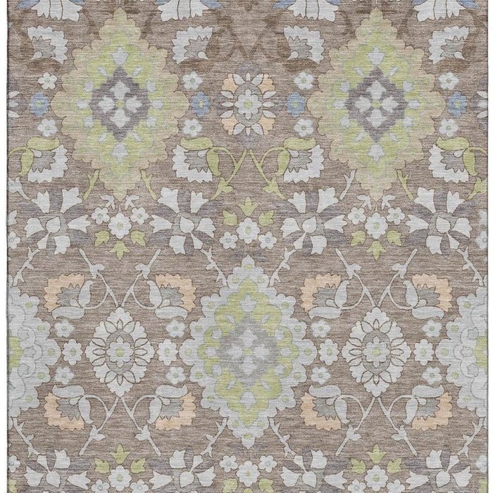 10' X 14' Oriental Washable Area Rug With UV Protection (678880) - Taupe / Peach / Artichoke Green