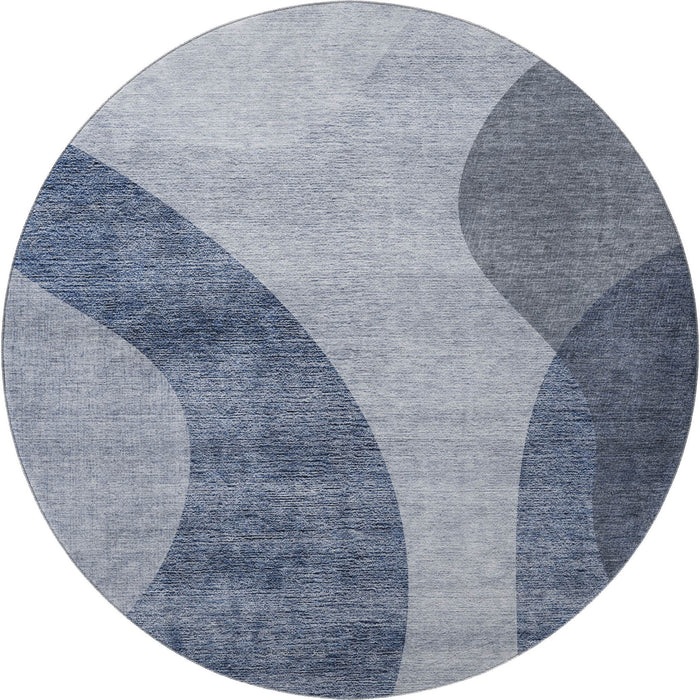 8' Geometric Washable Round Rug With UV Protection (654829) - Blue / Ivory