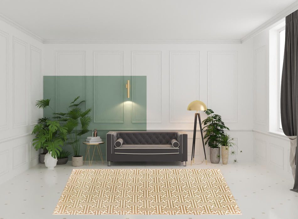 8' x 11' Geometric Power Loom Stain Resistant Area Rug - Gold And Ivory