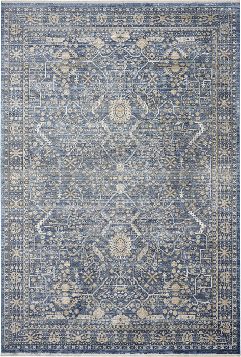 5' X 8' Floral Non Skid Area Rug With Fringe (550255) - Blue / Cream