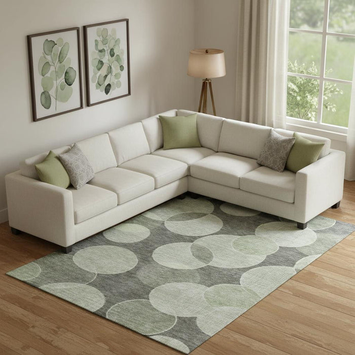 10' X 14' Geometric Washable Area Rug With UV Protection (700151) - Artichoke Green / Gray