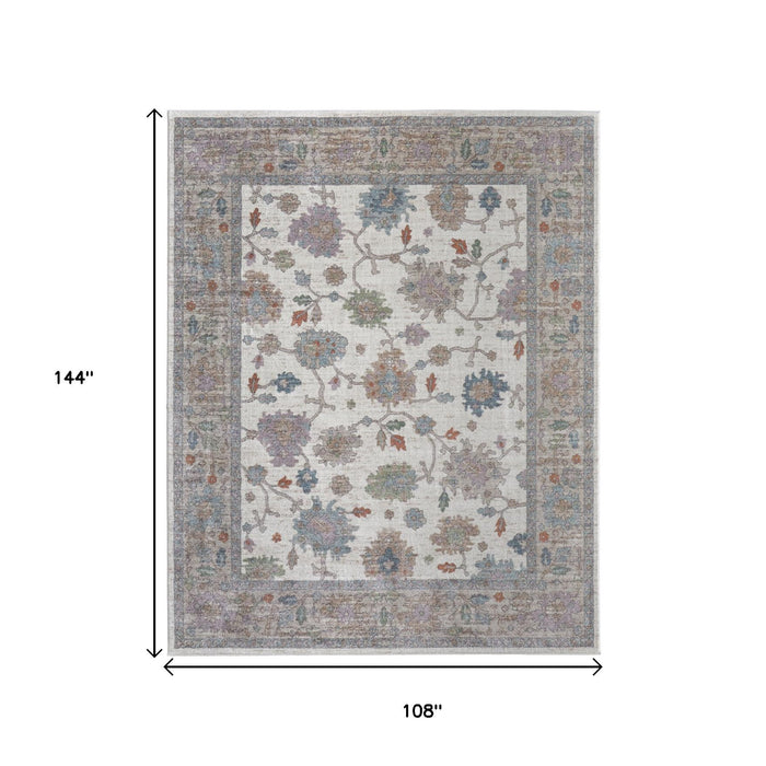 9' X 12' Floral Distressed Area Rug - Ivory
