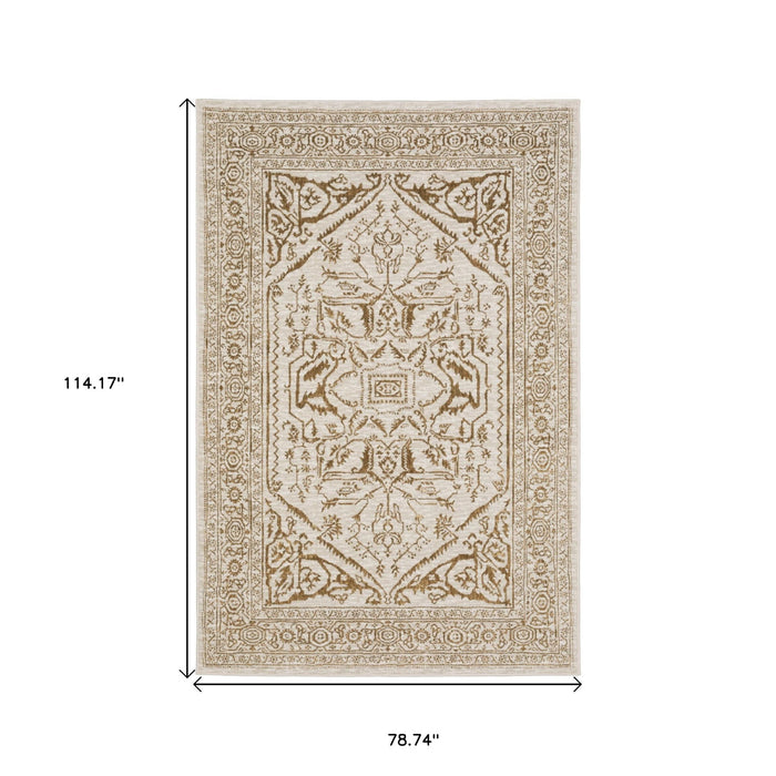 7' X 10' Oriental Area Rug - Ivory / Gold