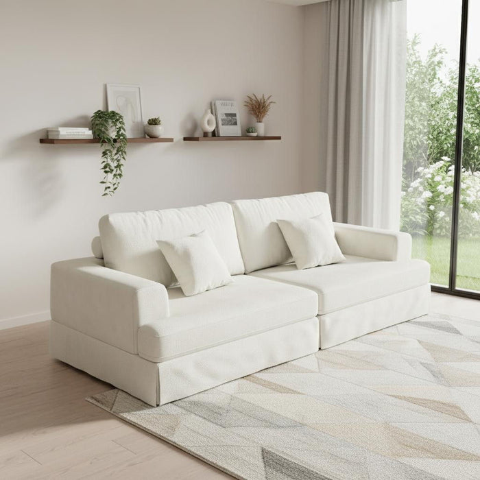 Chenille Modular Stainless Steel Sleeper Sofa With Toss Pillows - White