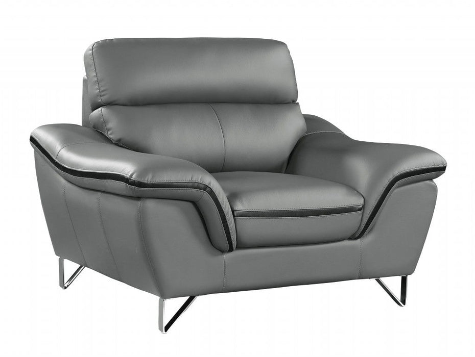 Leather Match Solid Color Pillow Top Arms Silver Legs - Gray